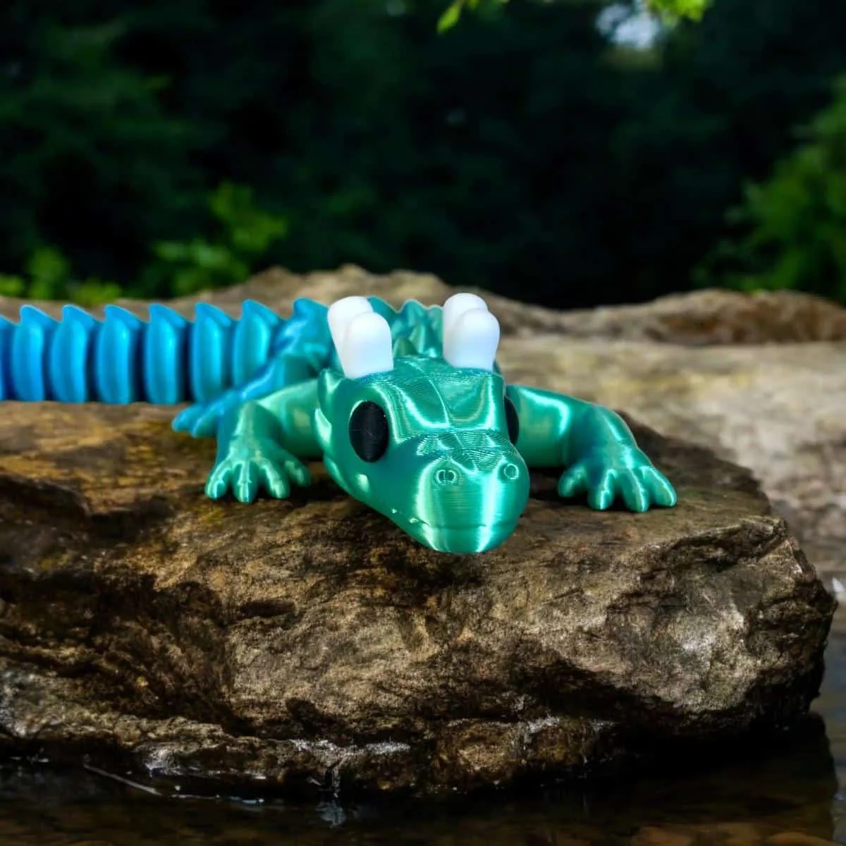 Blue Green Silk with White Horns